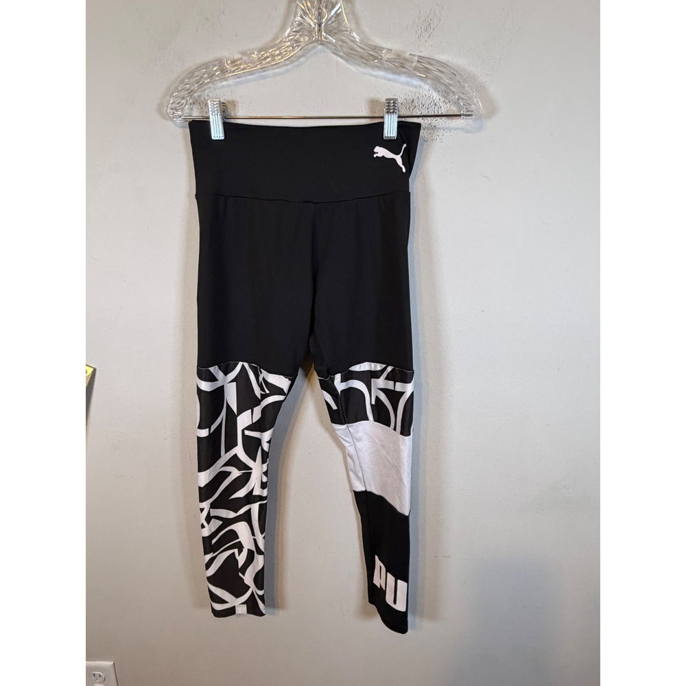 Puma Womens Leggings High Rise Graphic Colorblock Black White Size Small